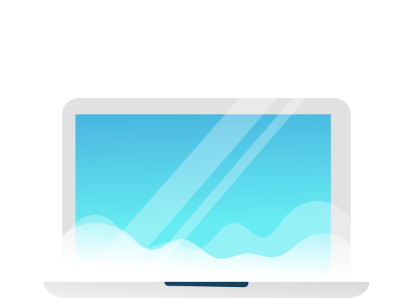 Un laptop cu un ecran albastru și nori pe el.